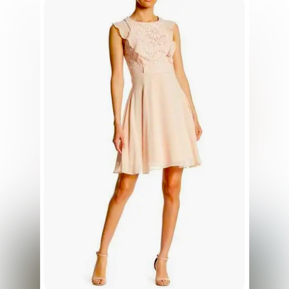 NWOT Nanette Lepore Chiffon Dress Size 16    Pink Lace Ruffle